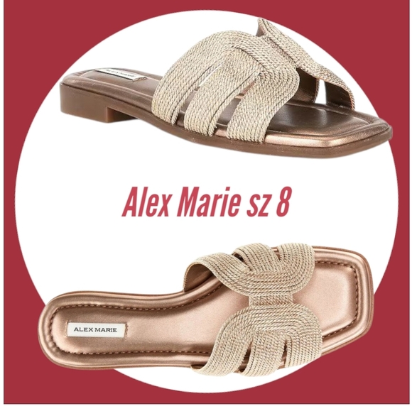 Alex Marie Woman's Fallon Rope Flat Slide Gold Sandals - Picture 1 of 8